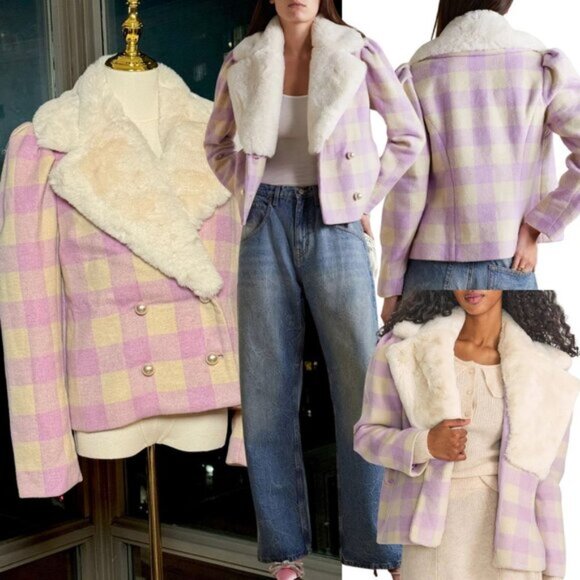 🆕 LOVESHACKFANCY 🧿 NWOT Dumont Faux Fur Collared Jacket, Lavender - Sz XS - Picture 1 of 16